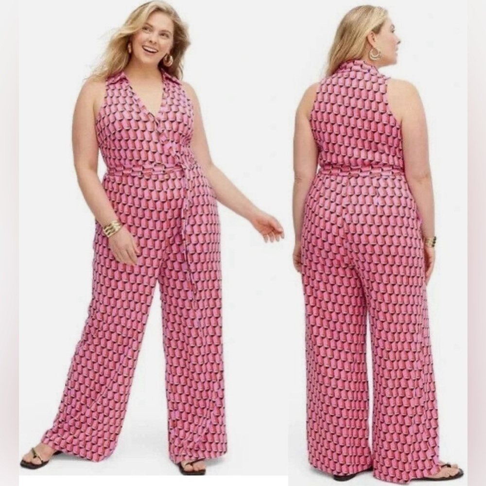 DIANE VON FURSTENBERG multicolor geometric print jumpsuit, 1X. ICONIC WRAP STYLE